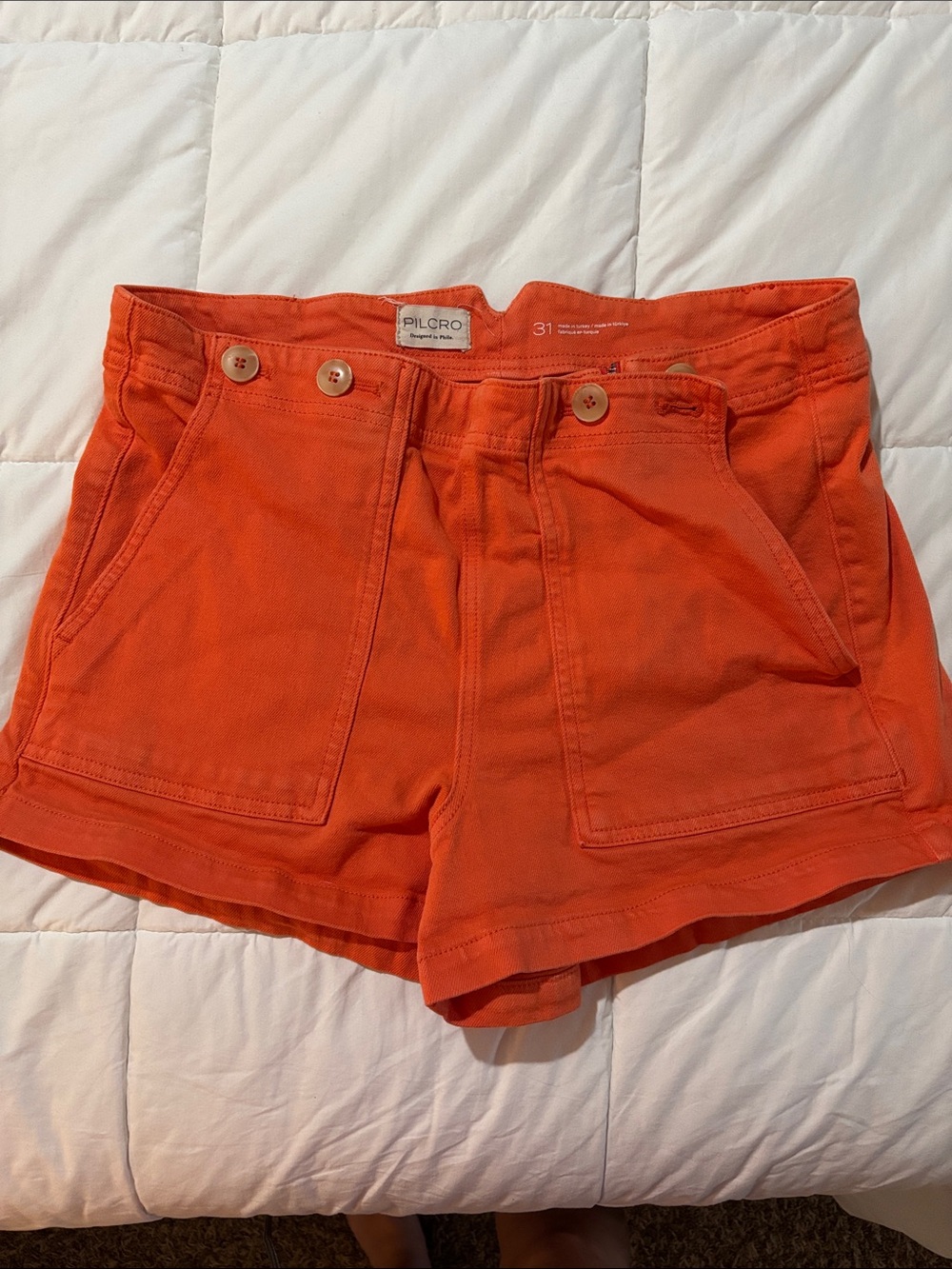 Pilcro Bright Orange High-Waist Utility Shorts